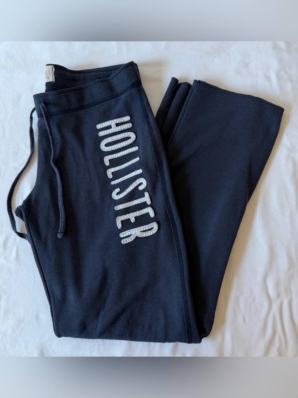 Hollister Navy Blue Straight Leg Sweatpants w/ Raised Logo Juniors Size Large